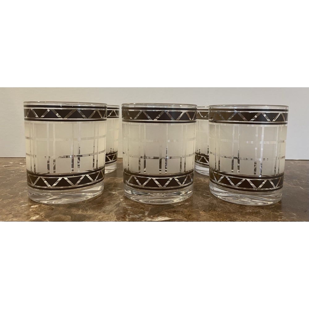 HJ Stotter 6 Acrylic Cups MCM Art Deco Old Fashioned Rock Glasses Frosted SET - Picture 2 of 16